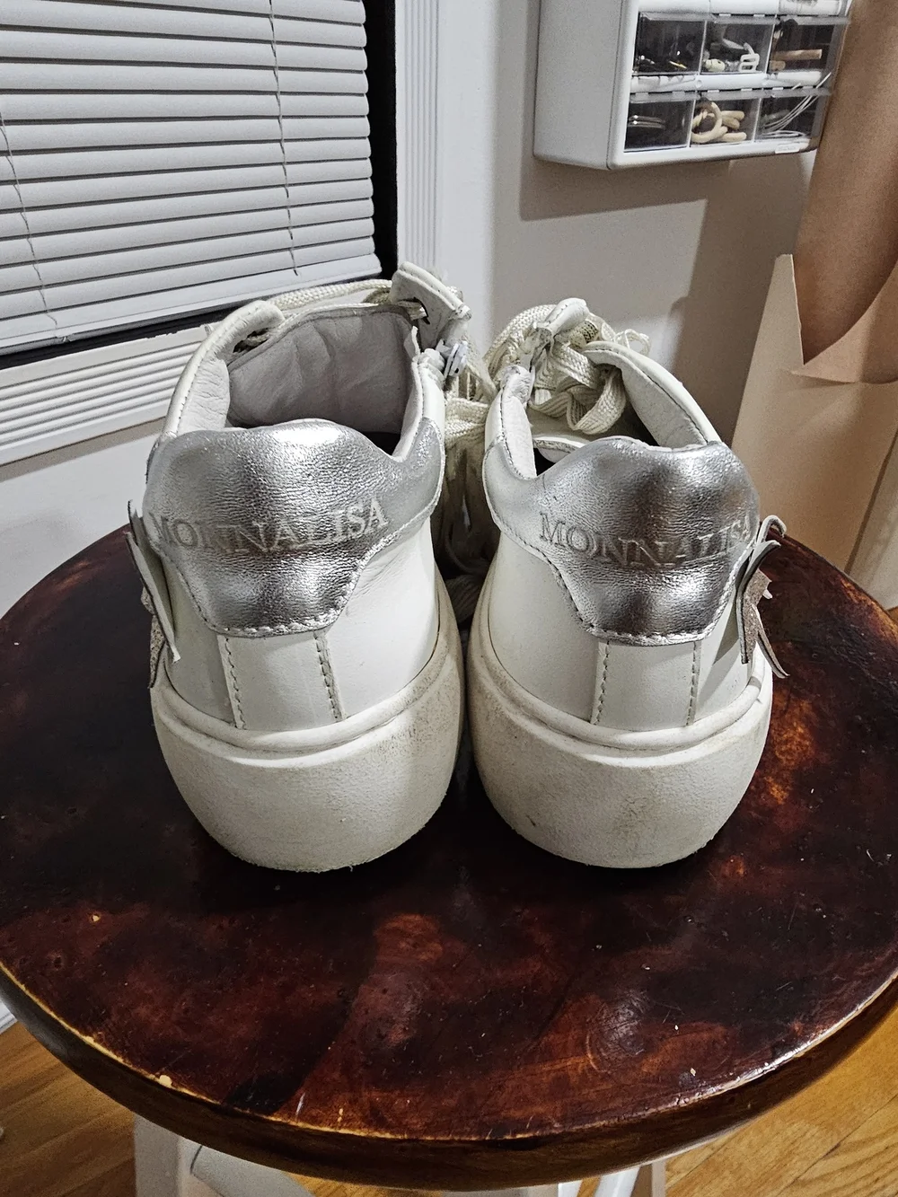 Monalisa Kids White Star Accent Sneakers with Glitter Stars